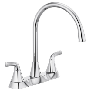 Peerless® P2935LF Parkwood™ Kitchen Faucet, Commercial/Residential, 1.5 gpm Flow Rate, 8 in Center, 360 deg High-Arc Swivel Spout, Polished Chrome, 2 Handles