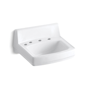 Kohler® 2030-L-0 Greenwich™ Bathroom Sink with Overflow, Squared Shape, 4 in Faucet Hole Spacing, 20-3/4 in W x 18-1/4 in D x 7-3/4 in H, Wall Mount, Vitreous China, White