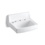Kohler® 2030-L-0 Greenwich™ Bathroom Sink with Overflow, Squared Shape, 4 in Faucet Hole Spacing, 20-3/4 in W x 18-1/4 in D x 7-3/4 in H, Wall Mount, Vitreous China, White