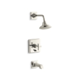 Kohler® T13133-3A-SN Pinstripe® Pure Rite-Temp® Bath and Shower Trim Kit With Push-Button Diverter and Cross Handle, 2.5 gpm, Vibrant Polished Nickel