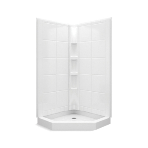 Sterling® 72040100-0 Neo-Angle Tile Shower, Intrigue®, 40-1/4 in L x 40-1/4 in W x 80-1/4 in H, Solid Vikrell®, High Gloss White