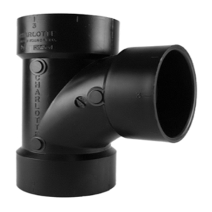 Charlotte ABS 00400 1200 Sanitary Tee, 4 in Nominal, Hub End Style, SCH 40/STD, ABS