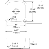 Elkay® DCFU1618 Dayton® Kitchen Sink, Soft Satin, Rectangle Shape, 14 in L x 15-3/4 in W x 8 in D Bowl, 16-1/2 in L x 18-1/4 in W x 8 in H, Under Mount, 18 ga 304 Stainless Steel