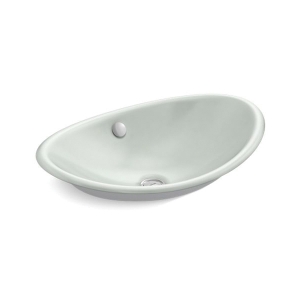 Kohler® 5403-W-FF Iron Plains® Vessel Bathroom Sink with Overflow Drain, Oval Shape, 20-3/4 in W x 14-1/4 in D x 6-5/8 in H, Countertop/Wall Mount, Enameled Cast Iron, Sea Salt™