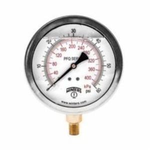 WINTERS PFQ800 Dual Scale Pressure Gauge, 0 to 15 psi/kPa, 1/4 in NPT Connection, 2-1/2 in Dial, +/- 1.5 %, Glycerin Liquid Filled