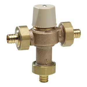 WATTS® 0559114 LFMMV Thermostatic Mixing Valve, 1/2 in Nominal, PEX Union End Style, 150 psi Pressure, 0.5 to 20 gpm Flow, Cast Copper Silicon Alloy Body