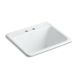 Kohler® 19017-2-0 Glen Falls™ Utility Sink, White, Rectangular Shape, 21-1/2 in L x 15-1/2 in W x 13 in D Bowl, 2 Faucet Holes, 25 in L x 22 in W x 13-5/8 in H, Top/Under Mount, Enameled Cast Iron