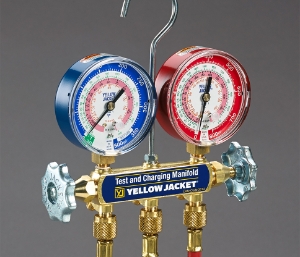 Yellow Jacket® 49117 A2L Manifold Gauge – RED, 3-1/8" (80mm), R-32/454B/410A PSI °F A2L Compatible