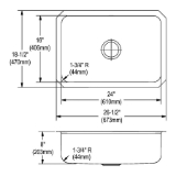 Elkay® DXUH2416 Dayton® Kitchen Sink, Radiant Satin, Rectangle Shape, 24 in L x 16 in W x 8 in D Bowl, 26-1/2 in L x 18-1/2 in W x 8 in H, Undermount, 18 ga 304 Stainless Steel
