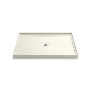 Kohler® 8648-96 Rely® 1-Piece Single Threshold Shower Base, Biscuit, Center Drain, 48 in L x 42 in W x 4-3/16 in D
