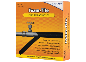 Nu-Calgon Foam-Tite® 4219-12 Self-Adhesive Foam Insulation Tape, 2 in W x 30 ft Roll L, 1/8 in THK, Black