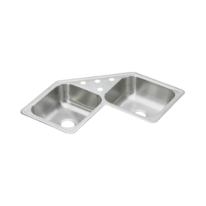 Elkay® DE217323 Corner Sink, Dayton®, Corner Shape, 3 Faucet Holes, 31-7/8 in W x 31-7/8 in D x 7 in H, Corner Mount, Stainless Steel, Elite Satin