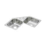 Elkay® DE217323 Corner Sink, Dayton®, Corner Shape, 3 Faucet Holes, 31-7/8 in W x 31-7/8 in D x 7 in H, Corner Mount, Stainless Steel, Elite Satin