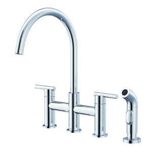 Gerber® D424458 Parma® Bridge Kitchen Faucet, 1.75 gpm Flow Rate, 8 in Center, 360 deg Swivel Spout, Polished Chrome, 2 Handles