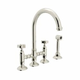 Rohl® A1461LPN-2 Three Leg Bridge Kitchen Faucet with Side Spray MWS, Polished Nickel