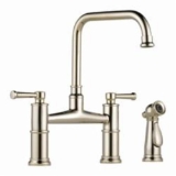 Brizo® 62525LF-PN Widespread Bridge Kitchen Faucet With Spray, 1.8 gpm, 8 in Center, 360 deg Swivel Spout, Polished Nickel, 2 Handles, Side Spray(Y/N): Yes