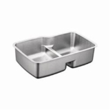 Moen® G18253 1800 Kitchen Sink, Stainless Steel, Rectangle Shape, 15-5/8 in Left, 12-7/8 in Right L x 18-5/8 in Left, 16-1/2 in Right W x 9 in Left, 9 in Right D Bowl, 20.5 in W x 11.81 in D x 32 in H, Undermount, Stainless Steel