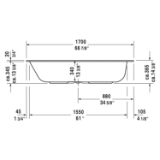 DURAVIT 700231000000090 DuraStyle Bathtub, Soaking, Rectangle Shape, 66-7/8 in L x 29-1/2 in W, Center Drain, White