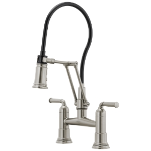 Brizo® 62274LF-SS Rook® Articulating Bridge Faucet, Commercial, 1.8 gpm Flow Rate, 8 in Center, 360 deg Swivel Spout, Stainless Steel, 2 Handles