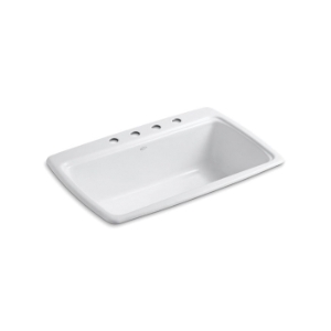 Kohler® 5863-4-0 Cape Dory® Kitchen Sink, White, Rectangular Shape, 29 in L x 15 in W x 9 in D Bowl, 4 Faucet Holes, 33 in L x 22 in W x 9-5/8 in H, Top Mount, Enameled Cast Iron