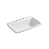 Kohler® 5863-4-0 Cape Dory® Kitchen Sink, White, Rectangular Shape, 29 in L x 15 in W x 9 in D Bowl, 4 Faucet Holes, 33 in L x 22 in W x 9-5/8 in H, Top Mount, Enameled Cast Iron