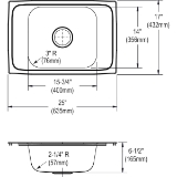 Elkay® CDKAD2517652LM Celebrity® Classroom Sink, Rectangle Shape, 17 in W x 6-1/2 in H, Top Mount, 304 Stainless Steel, Brushed Satin