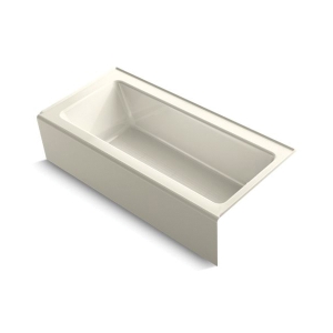 Kohler® 848-96 Bellwether® Bathtub with Integral Front Apron, Soaking Hydrotherapy, Rectangular Shape, 66 in L x 32 in W, Right Drain, Enamel Coated/Biscuit