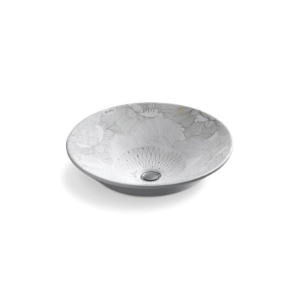 Kohler® 14223-SMC-0 Vessel Bathroom Sink, Conical Bell®, Round, 16-1/4 in W x 16-1/4 in D x 6-3/8 in H, Countertop/Wall Mount, Vitreous China, Empress Bouquet™