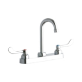 Elkay® LK810GN04T4 Food Service Faucet, 1.5 gpm Flow Rate, 8 in Center, Gooseneck Spout, Polished Chrome, 2 Handles