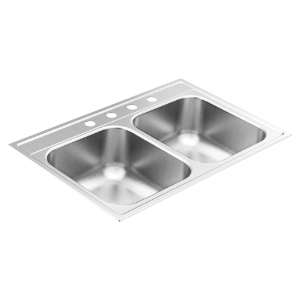 Moen® GS182134Q 1800 Sink, Satin Stainless, 14 in L x 15-3/4 in W x 8 in D Bowl, 4 Faucet Holes, 33 in L x 22 in W, Drop-In Mount, 18 ga Stainless Steel