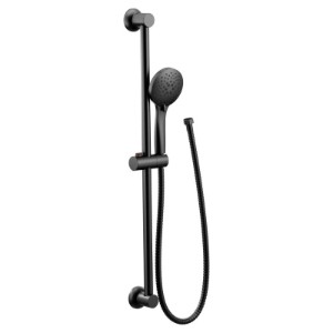 Moen® 3558EPBL 5-Function Eco-Performance Handheld Shower with Slide Bar, 4-3/8 in Dia Round Shower Head, 1.75 gpm, 69 in L Hose, Matte Black