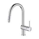 GROHE 31378003 Minta® Pull-Down Kitchen Faucet, Residential, 1.75 gpm, Swivel Spout, Polished Chrome, 1 Handle, 1 Faucet Hole