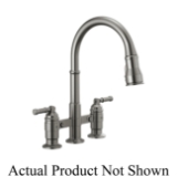 DELTA® 2390L-KS-DST Broderick™ Pulldown Bridge Kitchen Faucet, 1.8 gpm Flow Rate, Black Stainless, 2 Handles, 3 Faucet Holes, Function: Traditional, Commercial/Residential