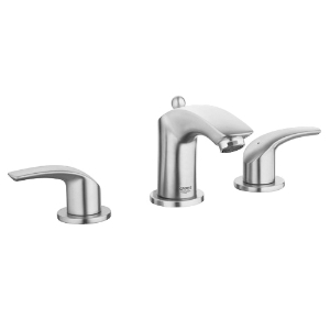 GROHE 20294ENA Small Widespread Bathroom Basin Mixer, Eurosmart®, 1.2 gpm, 2-15/16 in H Spout, 5-1/2 to 13-3/8 in Center, Brushed Nickel, 2 Handles, Pop-Up Drain