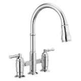 DELTA® 2390L-DST Broderick™ Pulldown Bridge Kitchen Faucet, 1.8 gpm Flow Rate, Chrome, 2 Handles, 3 Faucet Holes, Function: Traditional, Commercial/Residential