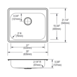 DAYTON® GE125210 Kitchen Sink, Satin, 21 in L x 15-3/4 in W Bowl x 5-1/4 in D Bowl, 25 in L x 21-1/4 in W x 5-3/8 in H, Top Mounting, Stainless Steel