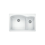 Blanco 440200 DIAMOND™ SILGRANIT® 1-1/2 Bowl Dual Mount Kitchen Sink, D-Shaped Shape, 1 Faucet Hole, 33 in W x 22 in H, Drop-In/Under Mount, Granite, White