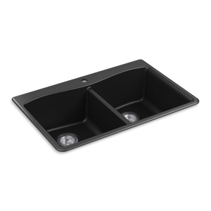 Kohler® 8185-1-CM1 Kennon® Kitchen Sink, Rectangular Shape, 1 Faucet Hole, 22 in W x 9-5/8 in H, Top/Undermount, Neoroc® Composite, Matte Black