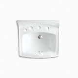 Kohler® 2030-L-0 Greenwich™ Bathroom Sink with Overflow, Squared Shape, 4 in Faucet Hole Spacing, 20-3/4 in W x 18-1/4 in D x 7-3/4 in H, Wall Mount, Vitreous China, White