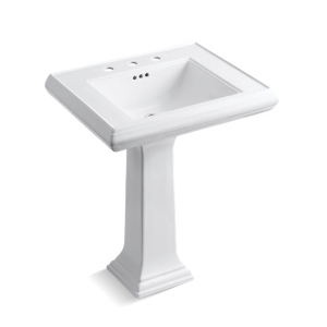 Memoirs® Bathroom Sink Basin With Overflow, Rectangular, 4 in Faucet Hole Spacing, 27 in W x 22 in D x 35 in H, Pedestal Mount, Fireclay, White