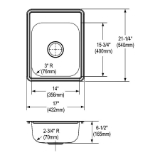Elkay® D117213 Dayton® Bar Sink, Satin, Rectangle Shape, 14 in L x 15-3/4 in W Bowl x 6-3/8 in D Bowl, 3 Faucet Holes, 14 in L x 21-1/4 in W x 6-1/2 in H, Top Mounting, Stainless Steel