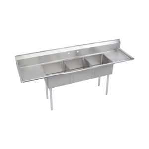 SSP™ S3C24X24-2-24X Super Economy Scullery Sink, 120 in L x 29.8 in W x 43.8 in H, Floor Mount, 300 Stainless Steel, 3 Bowls, 2, Right/Left Drainboards, 9 in Backsplash
