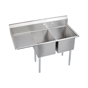 Elkay® 14-2C16X20-L-18X 2 Compartment Standard Service Sink, Rectangular Shape, 55 in W x 26 in D x 43.8 in H, Floor Mount, 16 ga 300 Stainless Steel, Uniform Satin