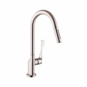 AXOR 39835801 Citterio Pull-Out Kitchen Faucet, Residential, 1.75 gpm Flow Rate, 360 deg High-Arc Swivel Spout, Steel Optik, 1 Handle, 1 Faucet Hole