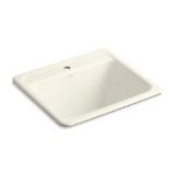 Kohler® 19017-1-96 Glen Falls™ Utility Sink, Biscuit, Rectangular Shape, 21-1/2 in L x 15-1/2 in W x 13 in D Bowl, 1 Faucet Hole, 25 in L x 22 in W x 13-5/8 in H, Top/Under Mount, Enameled Cast Iron