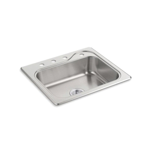 Sterling® 11403-4-NA Self-Rimming Kitchen Sink With SilentShield® Technology, Southhaven®, Satin, Rectangle Shape, 21 in L x 15-1/4 in W, 4 Faucet Holes, 25 in L x 22 in W x 6-1/2 in H, Top Mount, 20 ga Stainless Steel