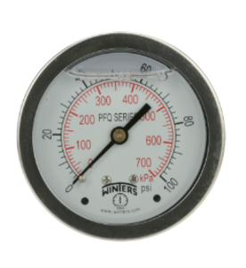 WINTERS 2-1/2" PFQ Stainless Steel Liquid Filled Pressure Gauge 30-60#