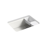 Kohler® 8668-5UA2-FF Riverby® Kitchen Sink, Enameled Sea Salt, Rectangular Shape, 24-1/4 in L x 17-1/4 in W x 9 in D Bowl, 5 Faucet Holes, 27 in L x 22 in W x 9-5/8 in H, Undermount, Enameled Cast Iron