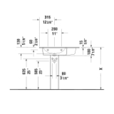 DURAVIT 2345830000 ME by Starck Asymmetric Furniture Washbasin With Overflow, Rectangle Shape, 32-3/4 in L x 19-3/8 in W x 7-1/8 in H, Wall Mount, Ceramic, White