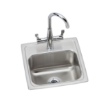 Elkay® BLR150C Lustertone™ Classic Bar Sink and Faucet Kit, Squared Shape, 12 in L x 9-1/4 in W Bowl x 7 in D Bowl, 1 Faucet Hole, 15 in L x 15 in W x 7-1/8 in D, Top Mounting, Stainless Steel